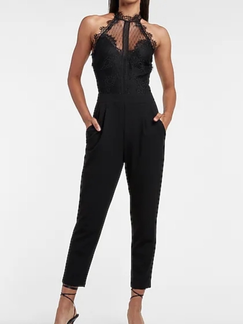 Express Black Lace-Top Jumpsuit